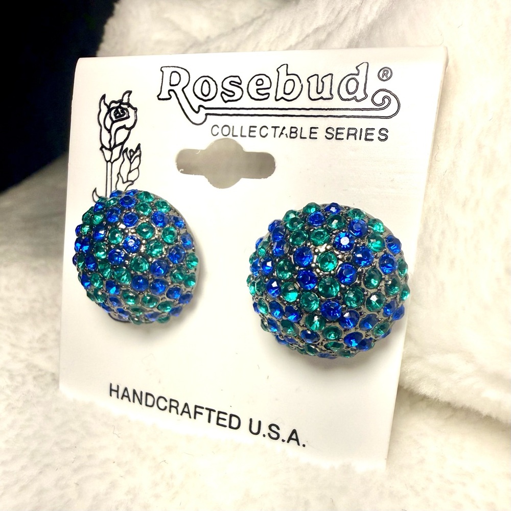 Rosebud vintage Collectable Series Blue and Green Stud Earrings